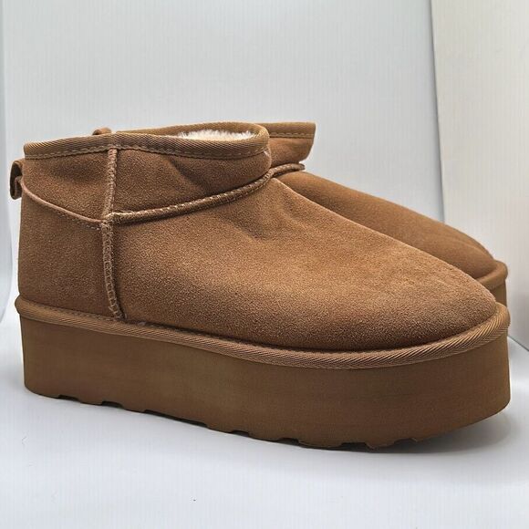 CUSHIONAIRE Women's Genuine Suede pull on platform boot +Memory Foam 9 CHESTNUT - Picture 1 of 7